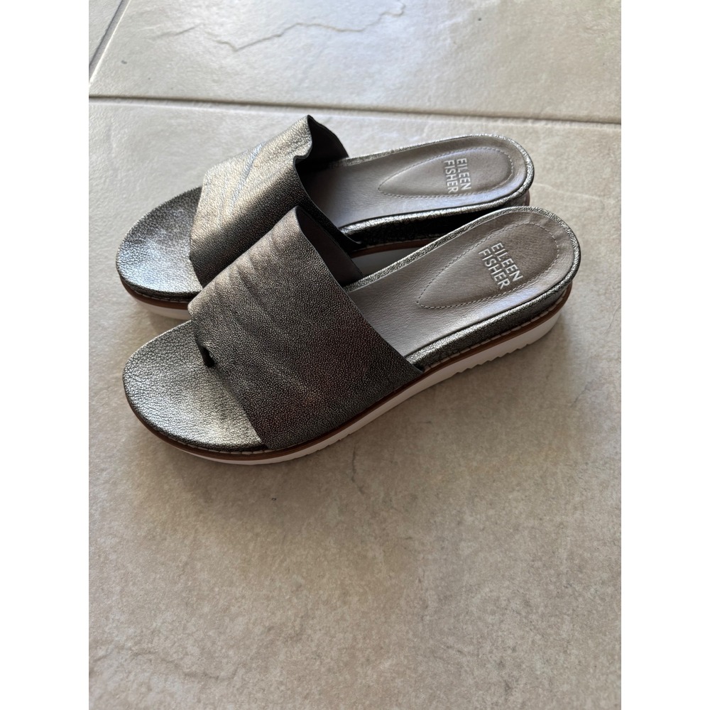 Eileen Fisher Metallic‎ Slip On Slides Sandals Womens Size 6 1/2